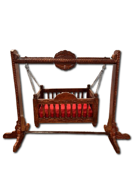 HAND CARVED WOODEN CRADLE