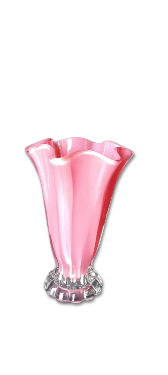 PINK RUFFLED GLASS VASE