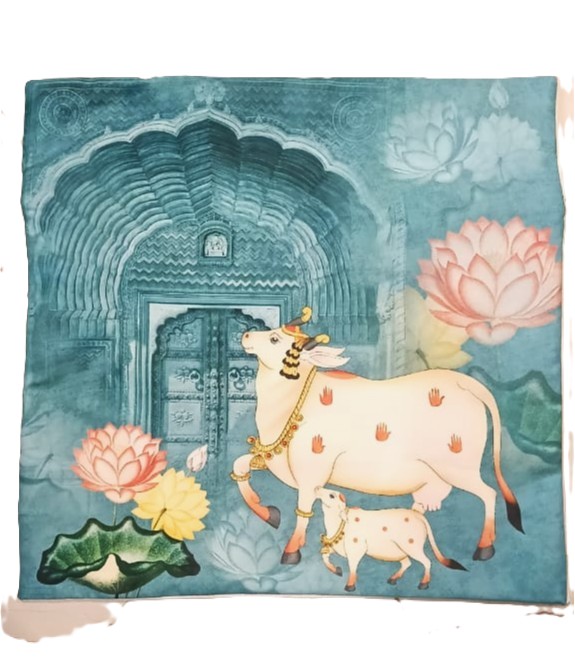 TRADITIONAL PICHWAI COW AND LOTUS CUSHION COVER