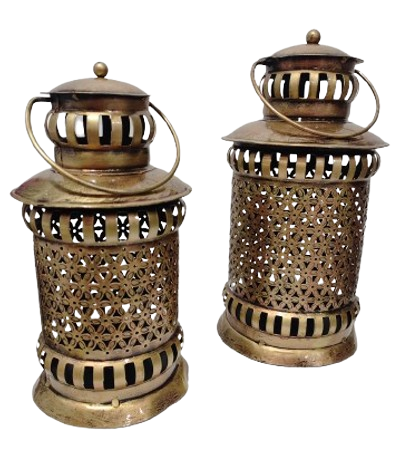 Cylindrical Metal Antique Lantern (SET OF 2)