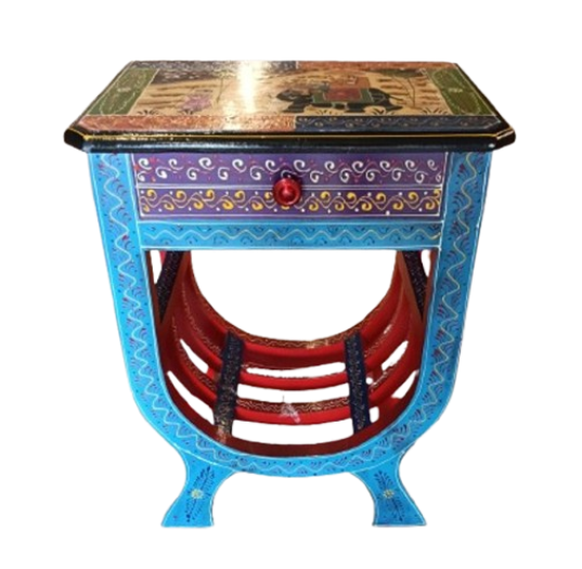 TRADITIONAL INDIAN HANDCRAFTED U-SHAPED SIDE TABLE