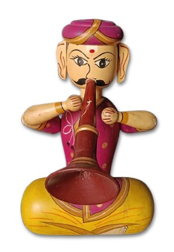 WOODEN MUSICIAN DOLL PLAYINGN A NADASWARAM