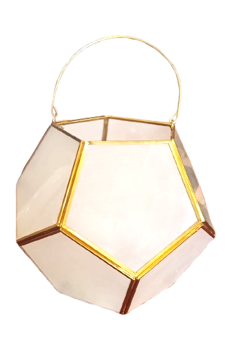 GEOMETRIC GLASS AND BRASS LANTERN