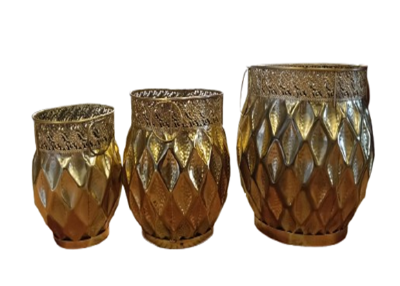 PINEAPPLE STYLE BRASS POT (SET OF 3)