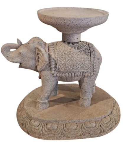 HAND CARVED STONE ELEPHANT PEDESTAL PILLAR STAND