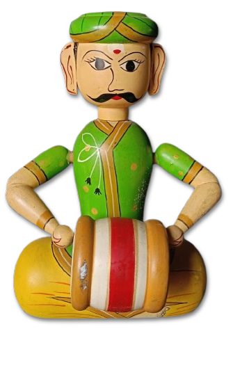 WOODEN MUSICIAN DOLL PLAYINGN A DHOLAK