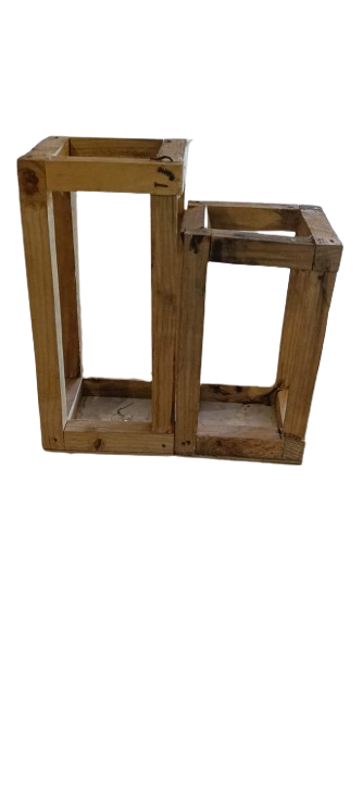  WOODEN LANTERN CANDLE HOLDERS SET OF 2