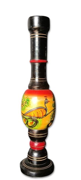 PEACOCK PAINTED WOODEN BOTTLE FLOWER VASE