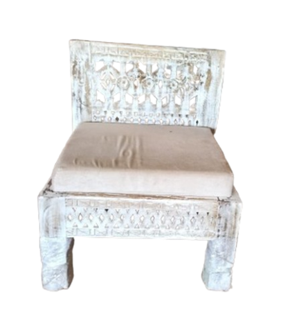 WHITE WASHED ETHNIC LOWER CHAIR