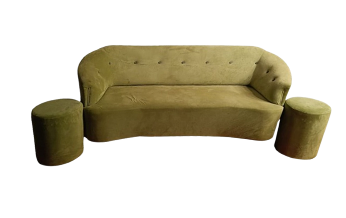 OLIVE GREEN CURVED COUPLE SOFA
