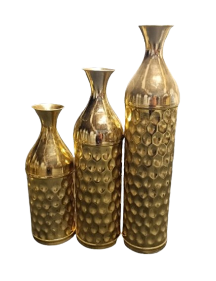 EMBOSSED BRASS FLOWER VASES (SET OF 3)