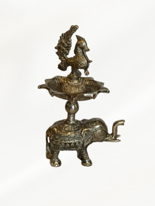 ELEPHANT WITH PEACOCK DEEPA (German silver type)
